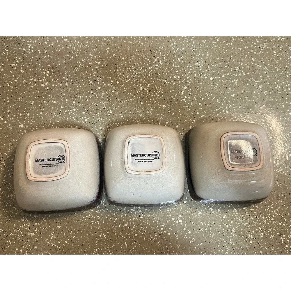MasterCuisine Square Stoneware Bowls Set of 3 Tan‎ Blue Speckled Black Interior